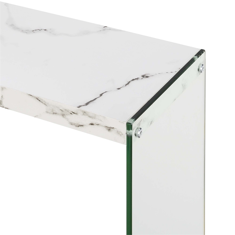 Convenience Concepts SoHo V Console Table with Shelf in White Marble Wood Finish