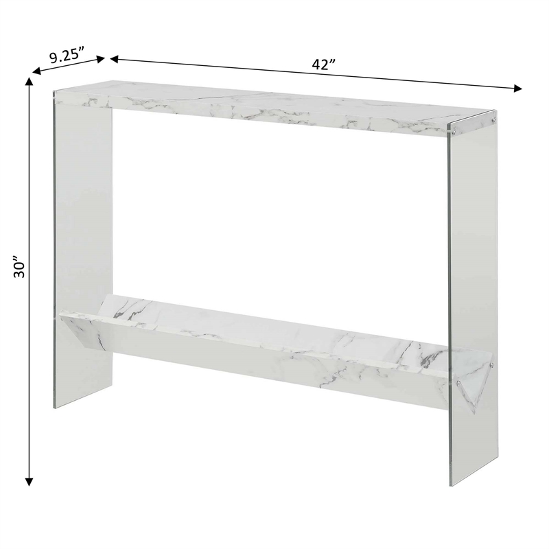 Convenience Concepts SoHo V Console Table with Shelf in White Marble Wood Finish