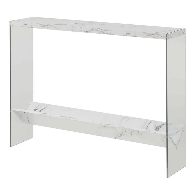 Convenience Concepts SoHo V Console Table with Shelf in White Marble Wood Finish