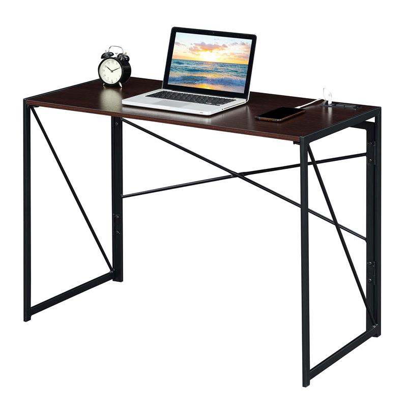 Convenience Concepts Xtra Folding Desk with Charging Station in Espresso Wood