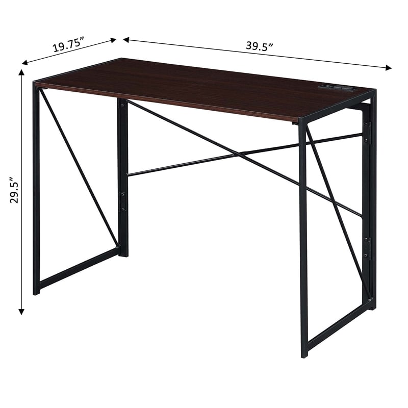 Convenience Concepts Xtra Folding Desk with Charging Station in Espresso Wood
