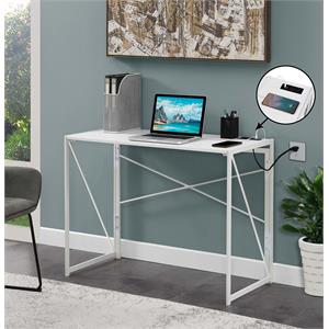 convenience concepts xtra folding desk with charging station in white wood