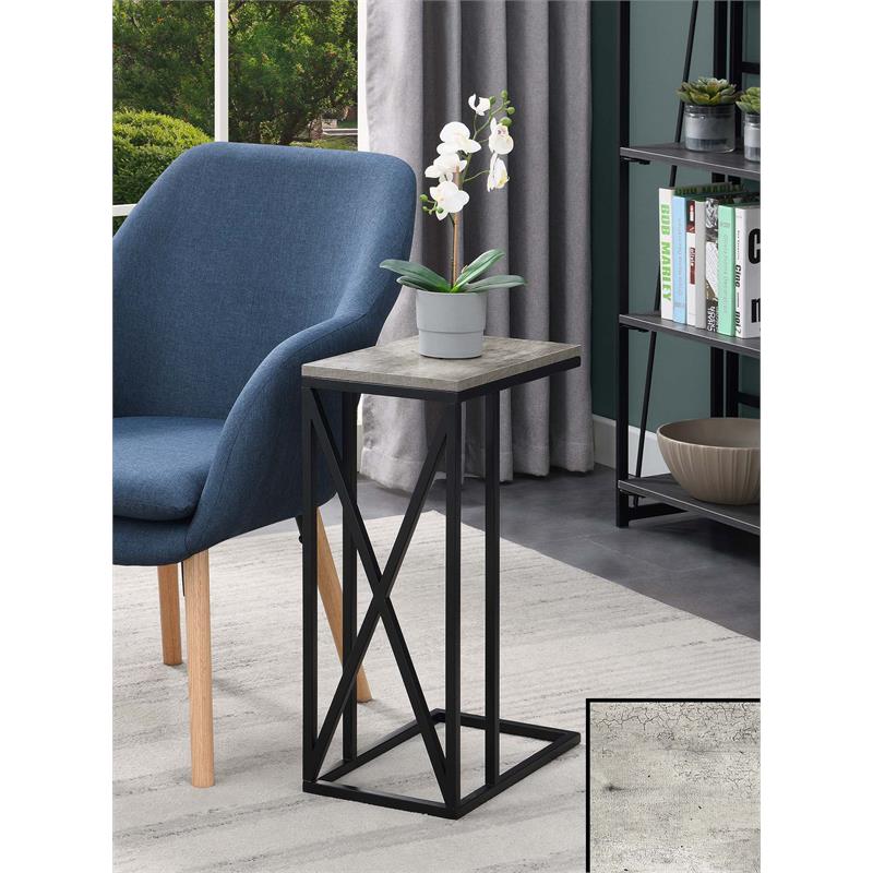 Convenience Concepts Tucson C End Table in Gray Wood Finish with X Metal Frame