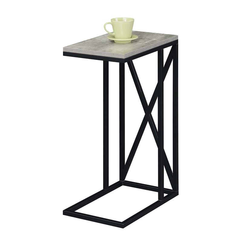 Convenience Concepts Tucson C End Table in Gray Wood Finish with X Metal Frame