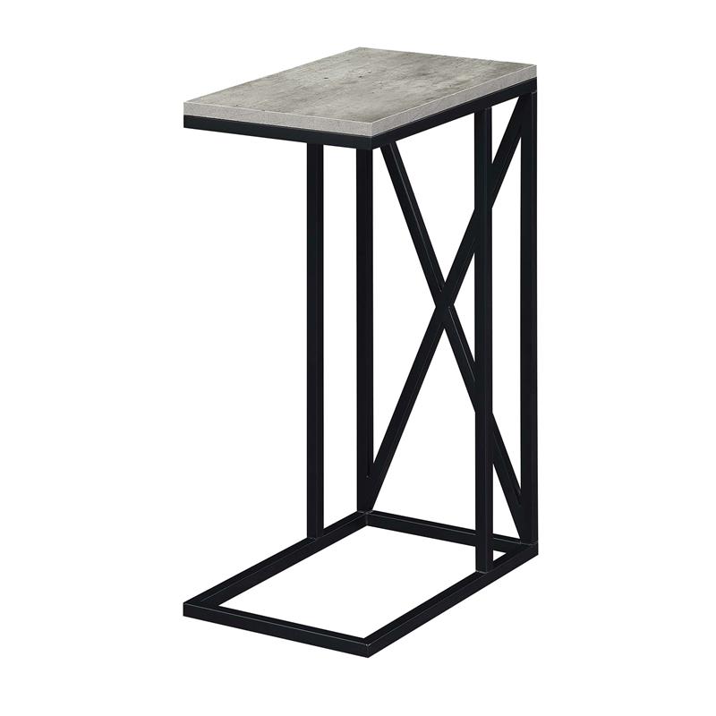 Convenience Concepts Tucson C End Table in Gray Wood Finish with X Metal Frame