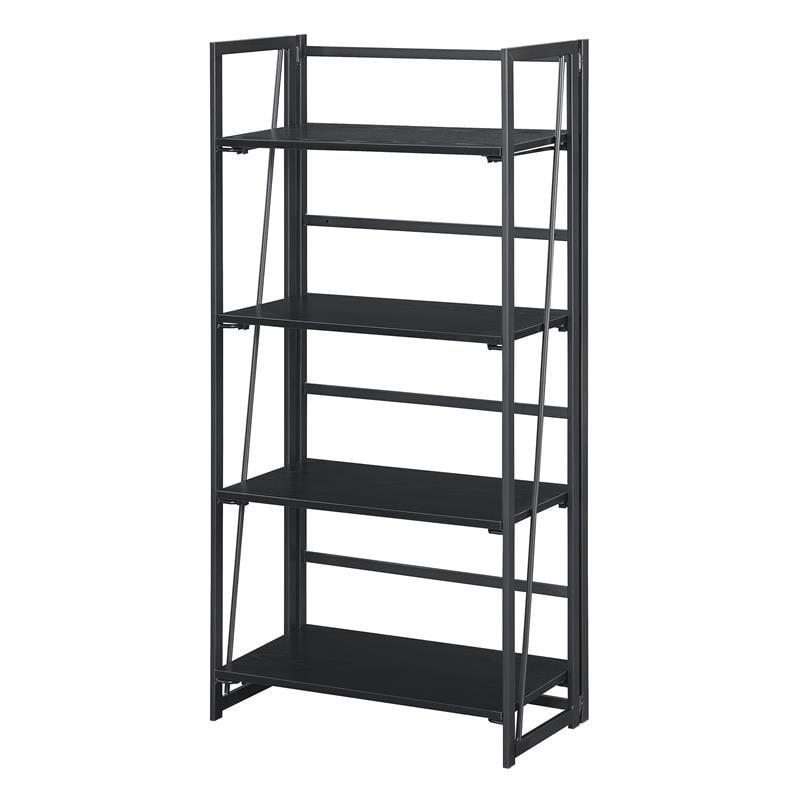 Convenience Concepts Xtra Folding Four-Tier Bookshelf in Black Wood Finish