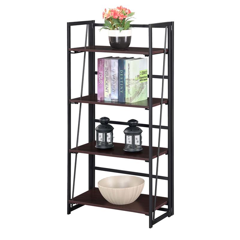 Convenience Concepts Xtra Folding Four-Tier Bookshelf in Espresso Wood Finish