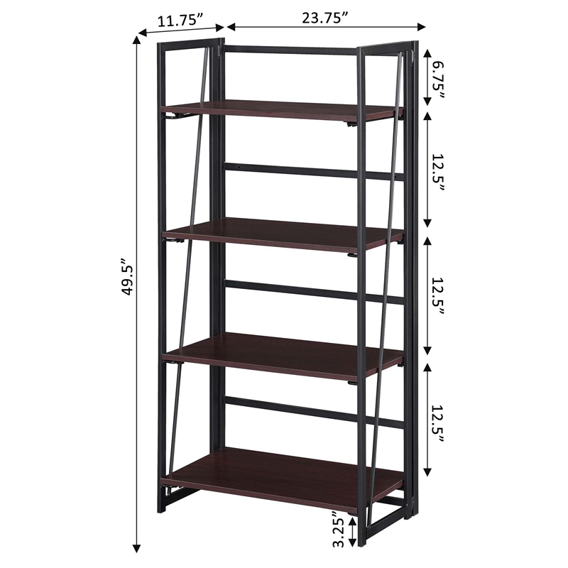 Convenience Concepts Xtra Folding Four-Tier Bookshelf in Espresso Wood Finish