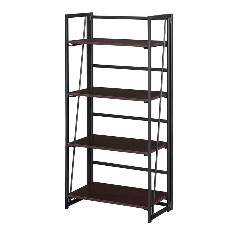 Convenience Concepts Xtra Folding Four-Tier Bookshelf in Espresso Wood Finish