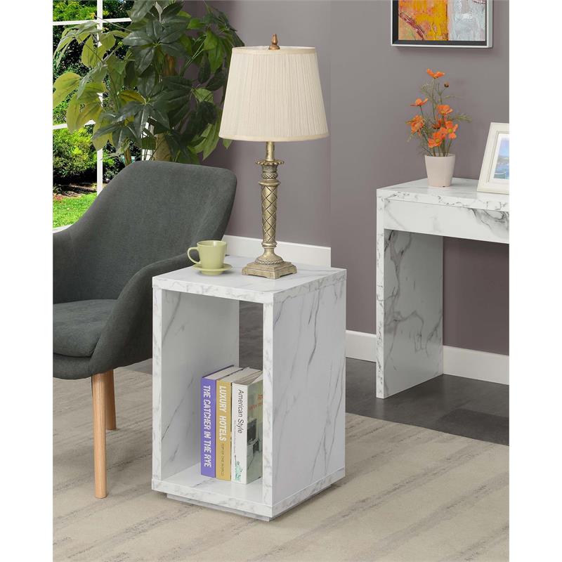 Convenience Concepts Northfield Admiral End Table with Shelf- White Marble Wood