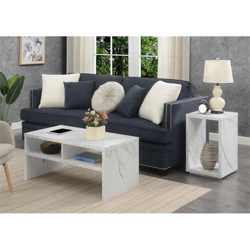 Convenience Concepts Northfield Admiral End Table with Shelf- White Marble Wood