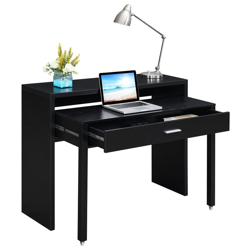 Newport JB Console/Sliding Desk with Drawer and Riser in Black Wood Finish