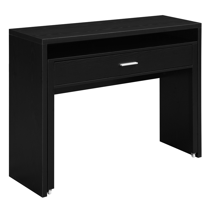 Newport JB Console/Sliding Desk with Drawer and Riser in Black Wood Finish