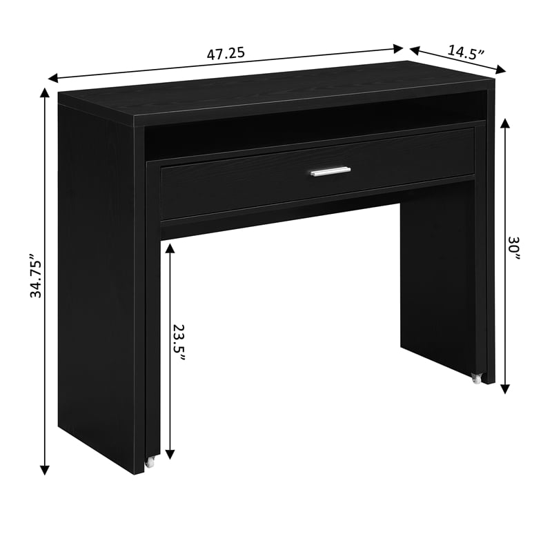 Newport JB Console/Sliding Desk with Drawer and Riser in Black Wood Finish