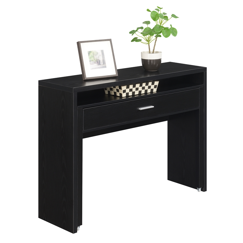 Newport JB Console/Sliding Desk with Drawer and Riser in Black Wood Finish