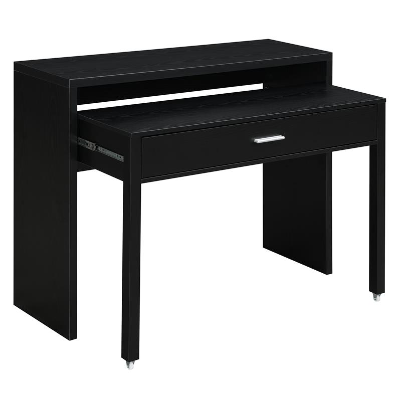 Newport JB Console/Sliding Desk with Drawer and Riser in Black Wood Finish