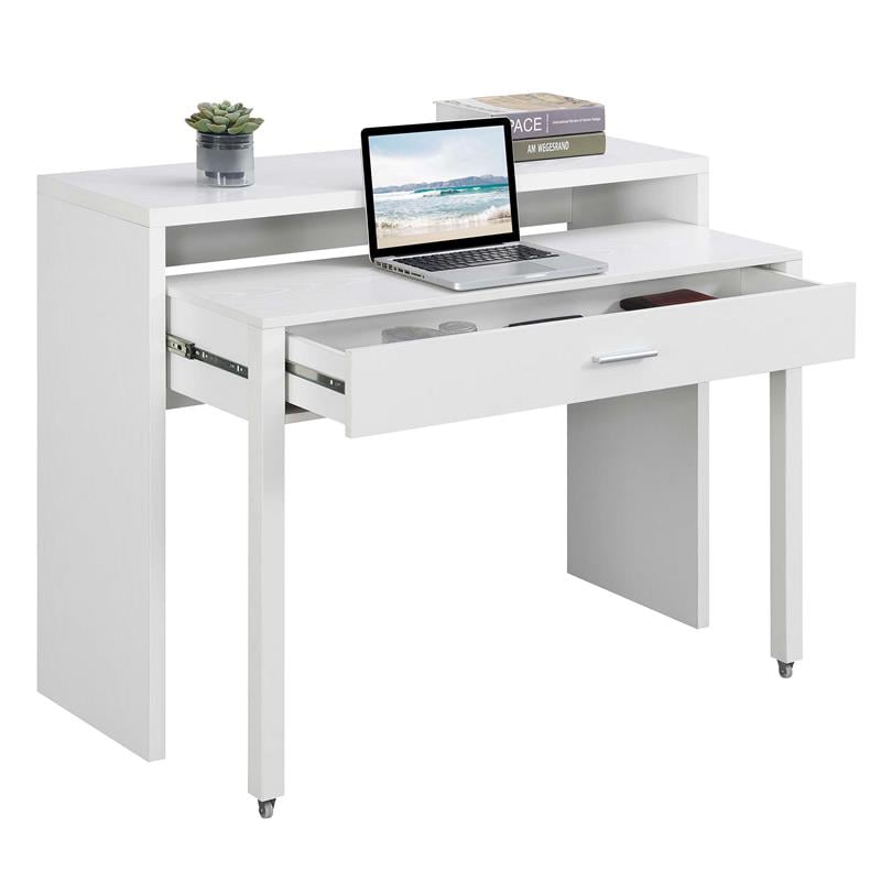 Newport JB Console/Sliding Desk with Drawer and Riser in White Wood Finish