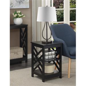 convenience concepts titan end table with shelves in black wood finish