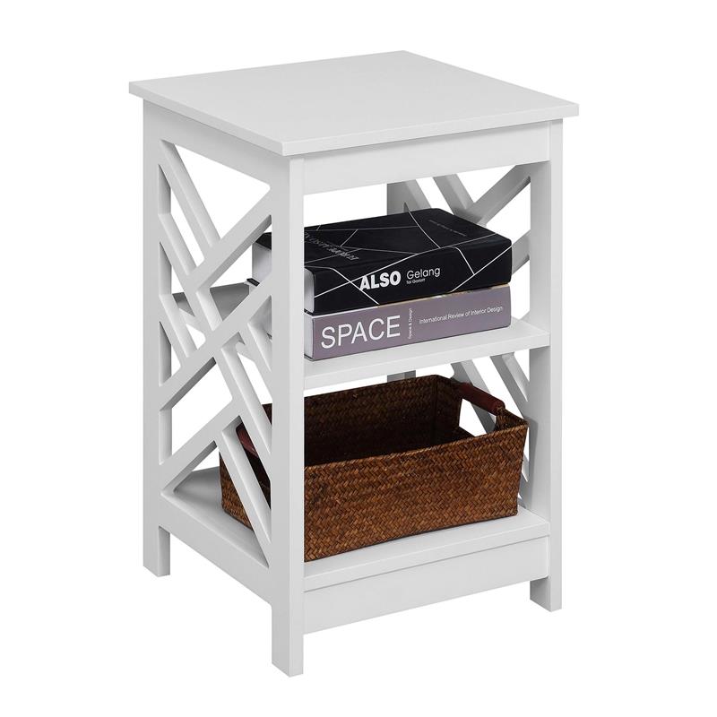 Convenience Concepts Titan End Table with Shelves in White Wood Finish