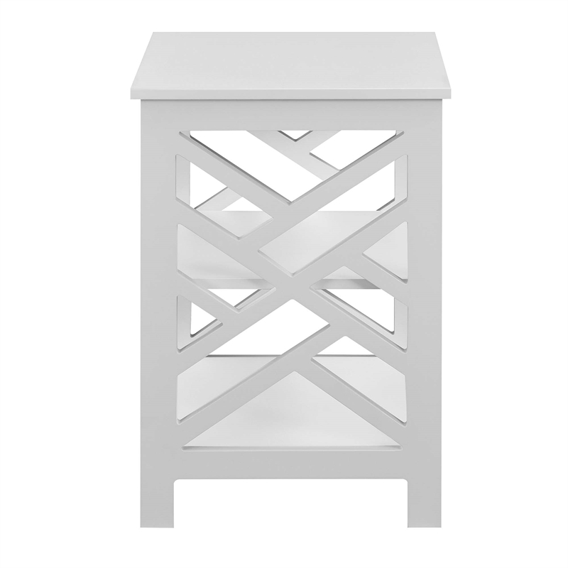 Convenience Concepts Titan End Table with Shelves in White Wood Finish