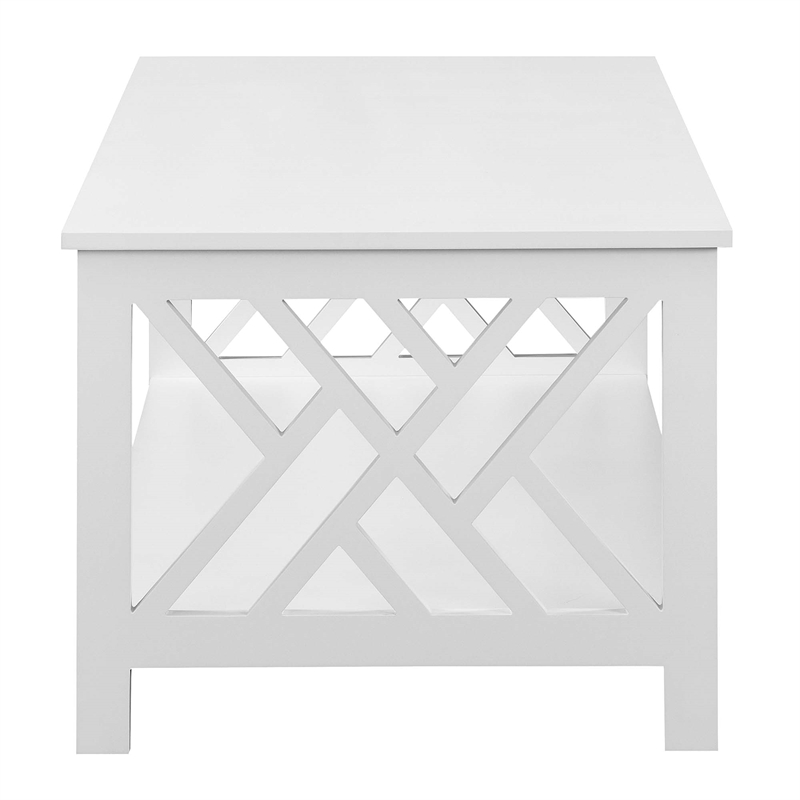 Convenience Concepts Titan Coffee Table with Shelf in White Wood Finish