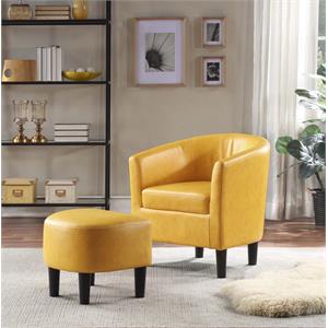 Take-a-Seat Churchill Accent Chair with Ottoman in Yellow Faux Leather Fabric