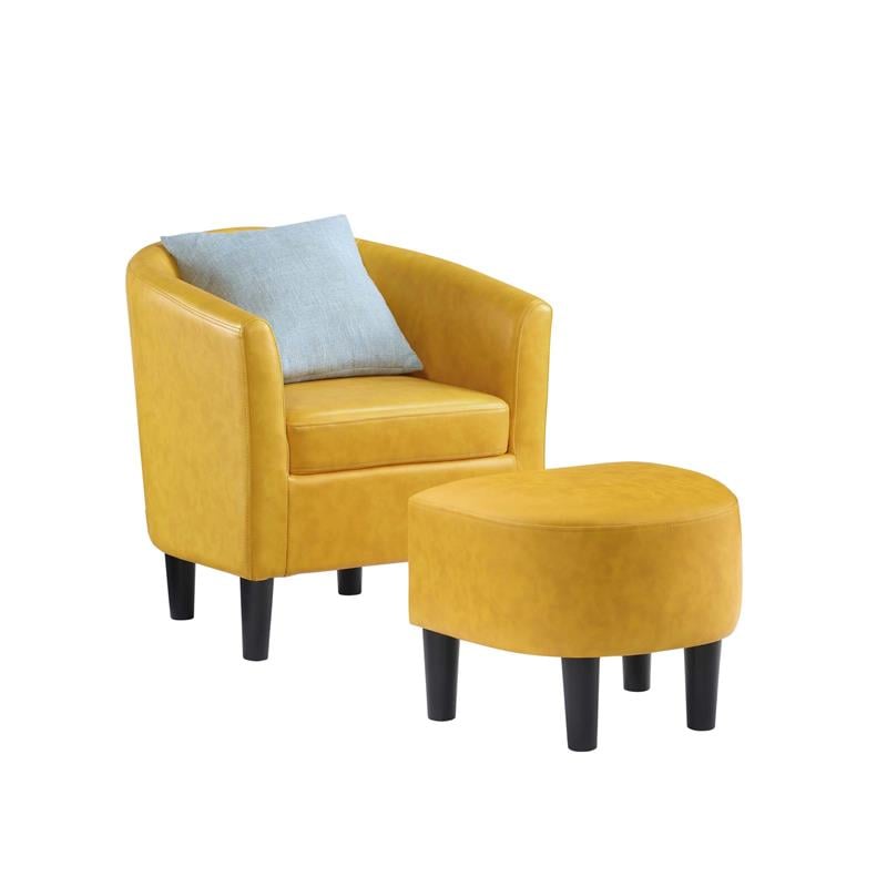 Take-a-Seat Churchill Accent Chair with Ottoman in Yellow Faux Leather Fabric