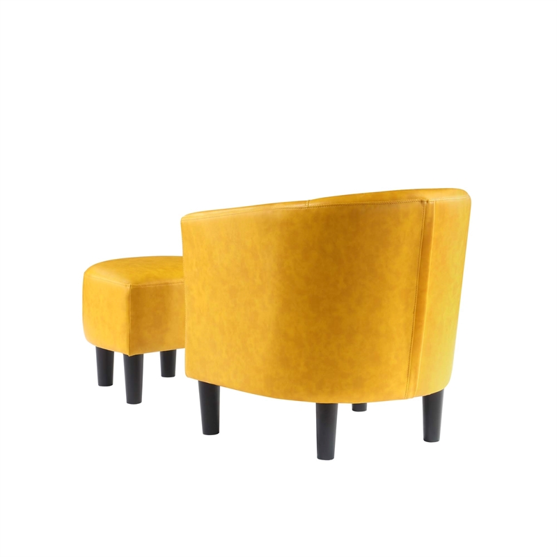 Take-a-Seat Churchill Accent Chair with Ottoman in Yellow Faux Leather Fabric