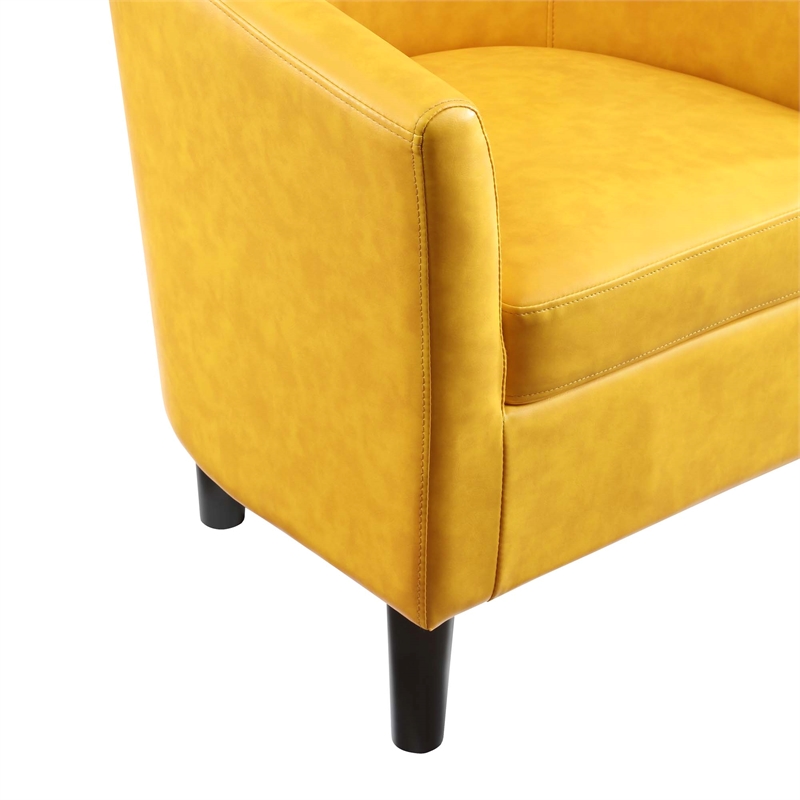 Take-a-Seat Churchill Accent Chair with Ottoman in Yellow Faux Leather Fabric