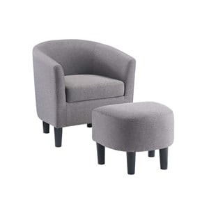 Take-a-Seat Churchill Accent Chair with Ottoman in Cement Gray Linen Fabric