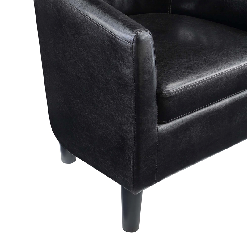 Take-a-Seat Churchill Accent Chair with Ottoman in Black Faux Leather Fabric