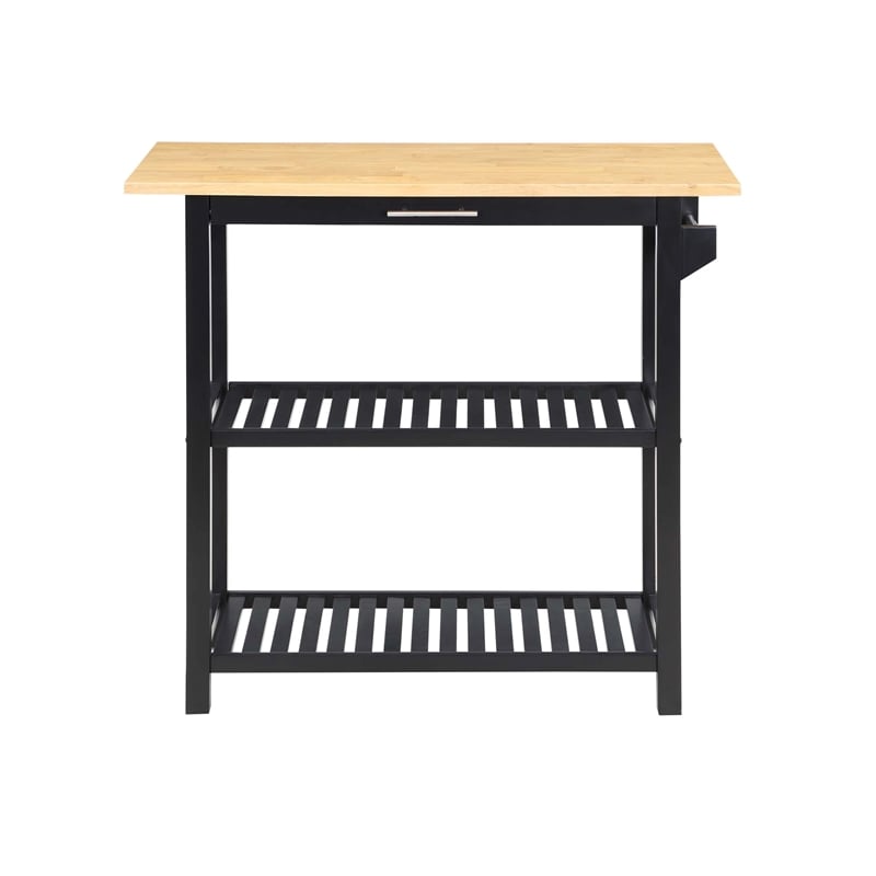 Designs2Go Three-Tier Butcher Block Kitchen Prep Island with Drawer- Black Wood