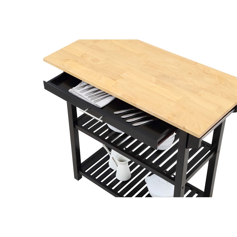 Designs2Go Three-Tier Butcher Block Kitchen Prep Island with Drawer- Black Wood