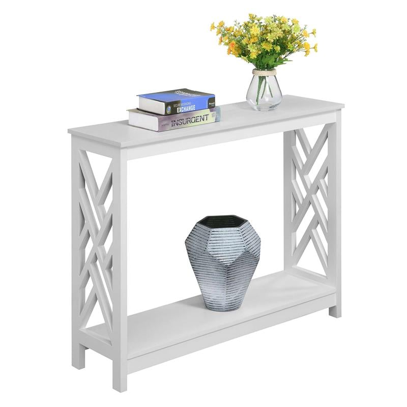 Convenience Concepts Titan Console Table with Shelf in White Wood Finish