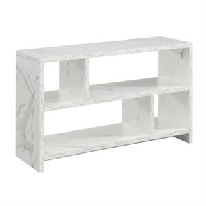 Northfield TV Stand Console with Shelves in White Faux Marble Wood Finish