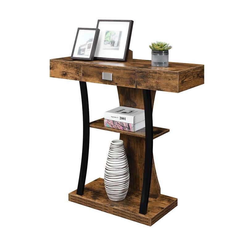 Newport One-Drawer Harri Console Table with Shelves in Nutmeg Wood Finish