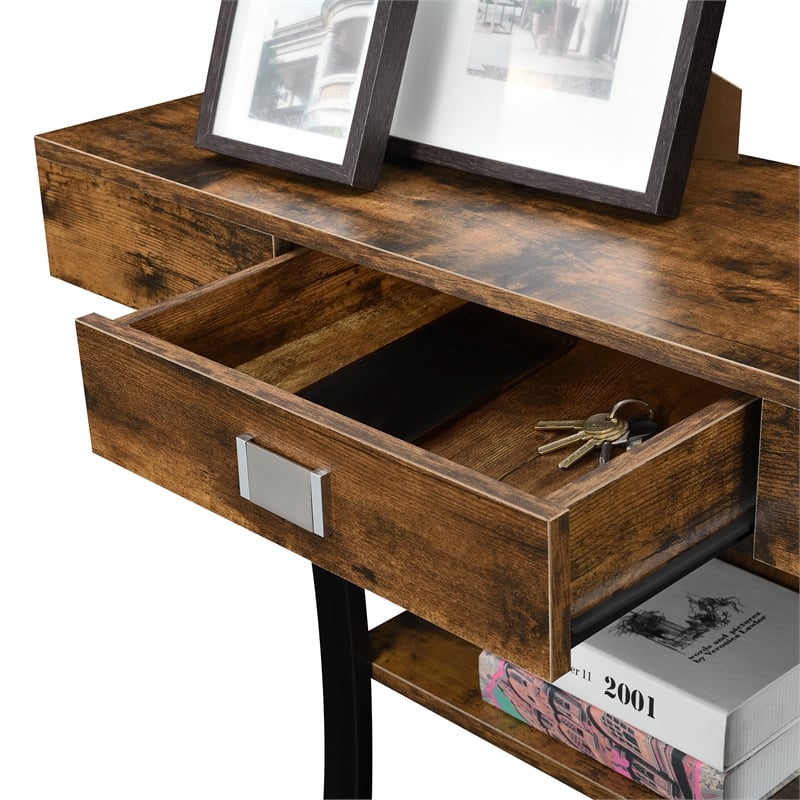 Newport One-Drawer Harri Console Table with Shelves in Nutmeg Wood Finish