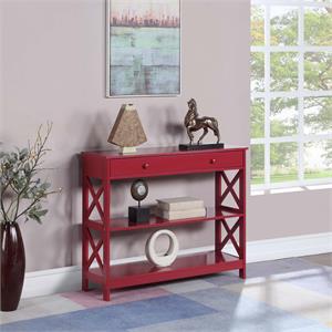 Oxford One-Drawer Console Table with Shelves in Cranberry Red Wood Finish