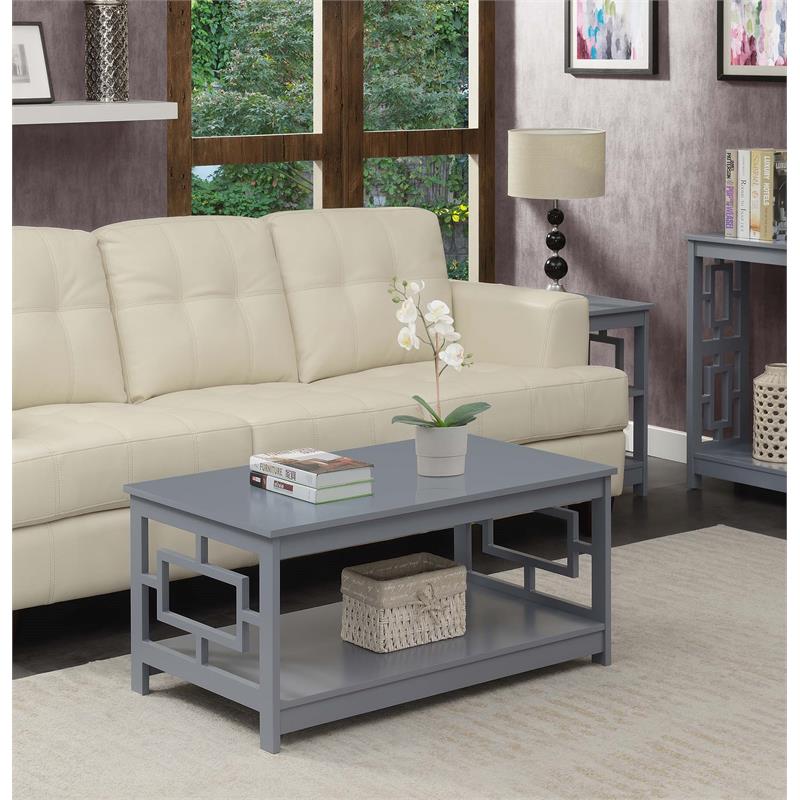 Convenience Concepts Town Square Coffee Table with Shelf in Gray Wood Finish