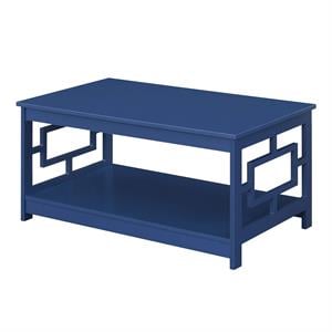 convenience concepts town square coffee table with shelf in cobalt blue wood