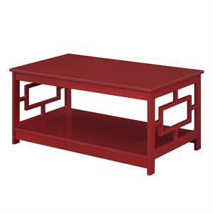 convenience concepts town square coffee table with shelf in cranberry red wood