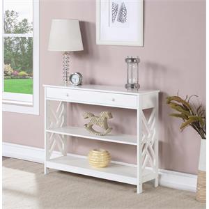 convenience concepts titan one-drawer console table with shelves in white wood