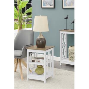 Town Square End Table with Shelves in White Wood with Driftwood Top Finish