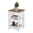 Town Square End Table with Shelves in White Wood with Driftwood Top Finish