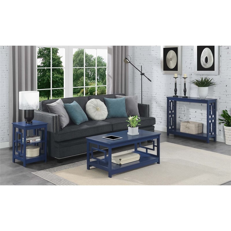 Convenience Concepts Town Square End Table with Shelves in Cobalt Blue Wood