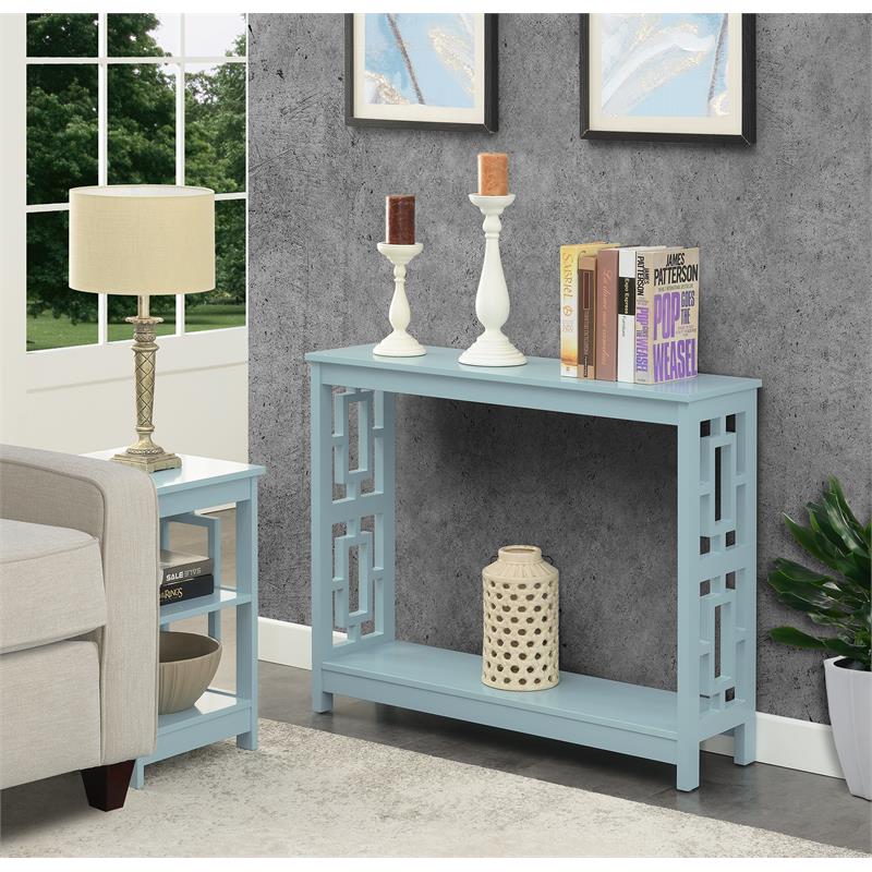 Convenience Concepts Town Square Console Table with Shelf in Seafoam Blue Wood