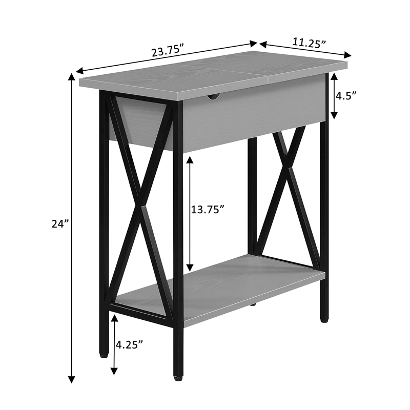 Tucson Flip Top End Table with Charging Station and Shelf in Gray Wood Finish