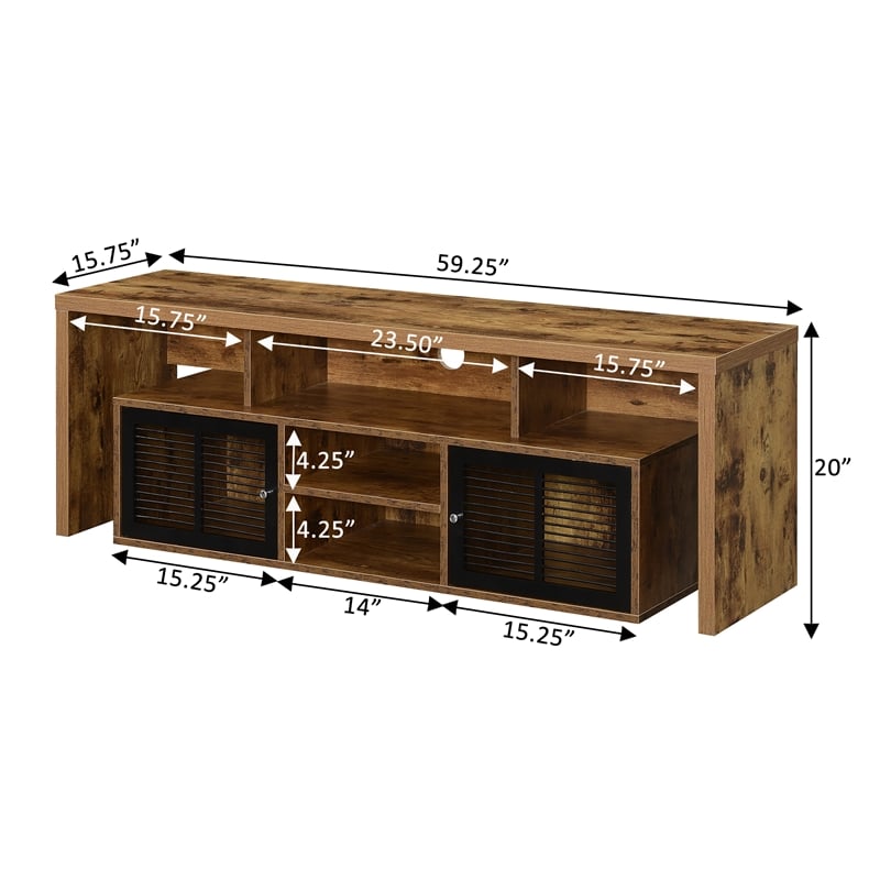 Lexington 60-inch TV Stand with Storage Cabinets and Shelves in Nutmeg Wood