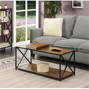 Tucson Coffee Table with Shelf in Nutmeg Wood Finish and Black Metal Frame