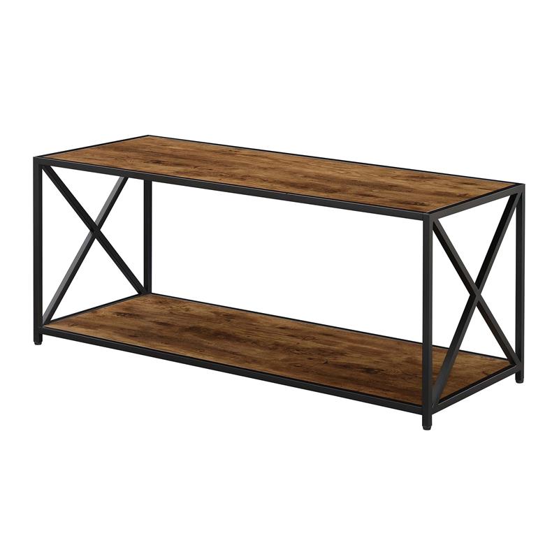 Tucson Coffee Table with Shelf in Nutmeg Wood Finish and Black Metal Frame